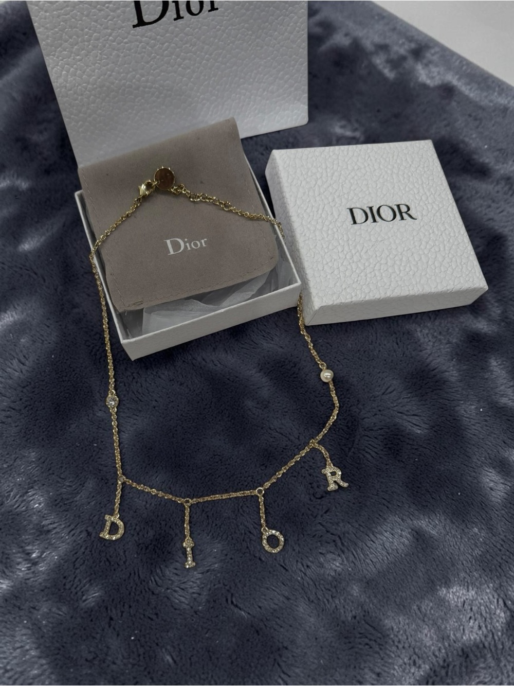 Dior vintage Gold 'DIOR' Letter Charm sparkly Necklace
